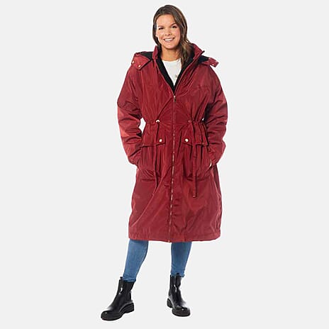 Charlotte West Water Resistant Sherpa Lined Hoodie Coat (Size 18) - Deep Red