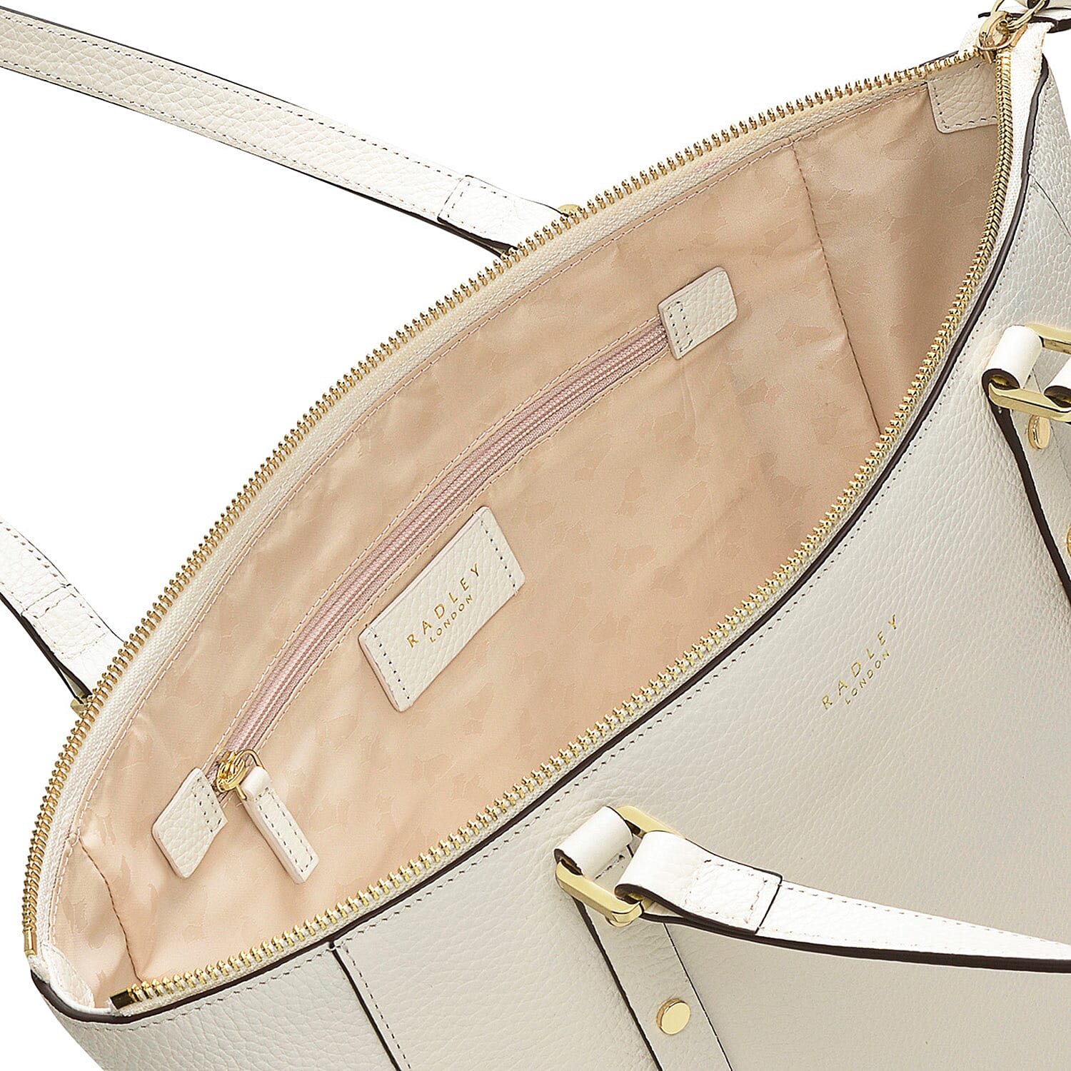 Radley London Genuine Leather Silk Street Large Ziptop Shoulder Bag - Chalk White Radley London Genuine Leather Silk Street Large Ziptop Shoulder Bag - Chalk White