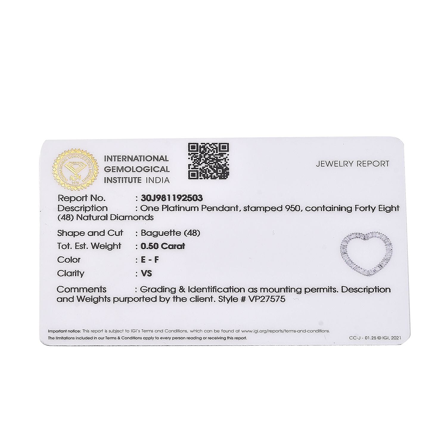 RHAPSODY 950 Platinum IGI Certified (VS-E-F) White Diamond Heart Pendant 0.50 Ct. RHAPSODY 950 Platinum IGI Certified (VS-E-F) White Diamond Heart Pendant 0.50 Ct.