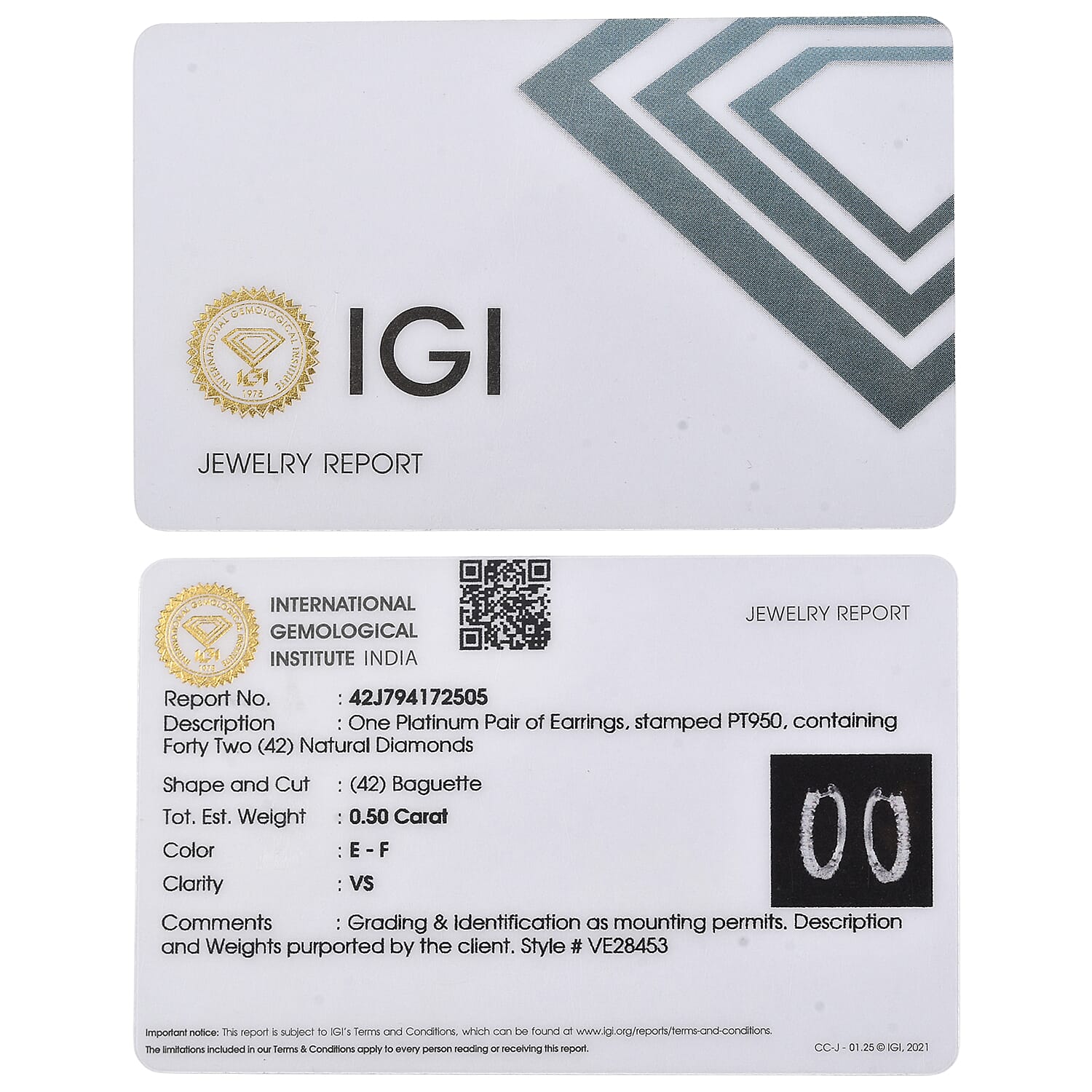 Mega Black Friday Deal- Rhapsody 950 Platinum IGI Certified White Diamond (VS-EF) Full Hoop Earring 0.50 Ct.