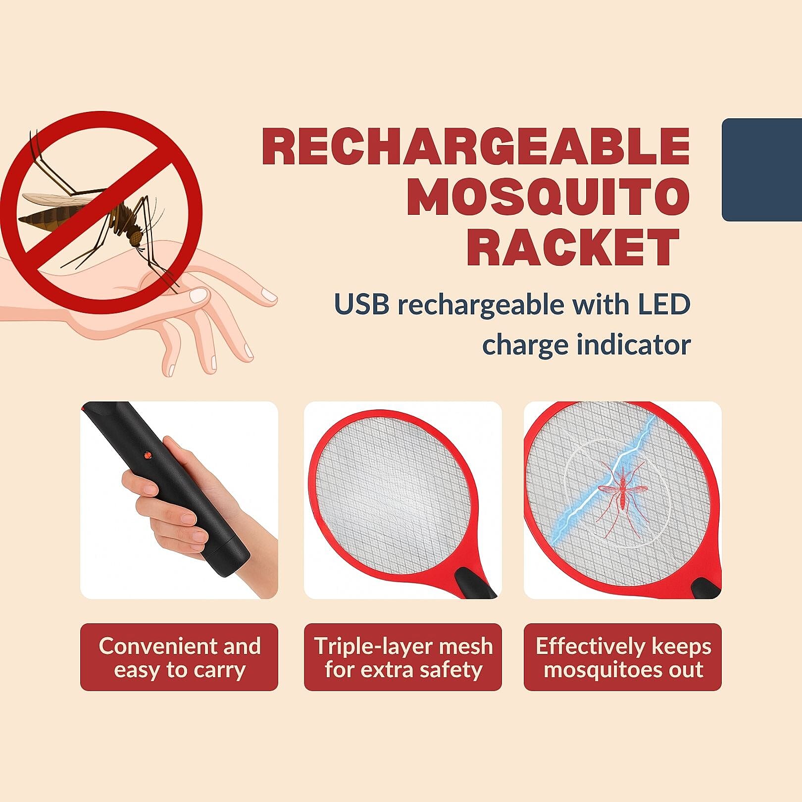 Summer Time Mega Deal - Mosquito Racket with USB - Blue, Orange, & Green