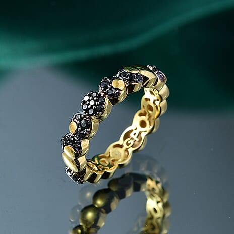 GP Celestial Dream Collection - Black Spinel & Blue Sapphire Band Ring in 18K Vermeil Yellow Gold Plated Sterling Silver
