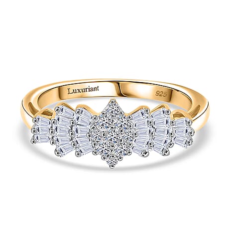 Birthday Special Deal Luxuriant Diamond- Lab Grown Diamond (SI-GH) Ballerina Ring in 18K Vermeil Yellow Gold Plated Sterling Silver