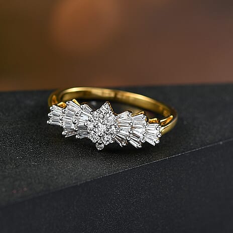 Birthday Special Deal Luxuriant Diamond- Lab Grown Diamond (SI-GH) Ballerina Ring in 18K Vermeil Yellow Gold Plated Sterling Silver