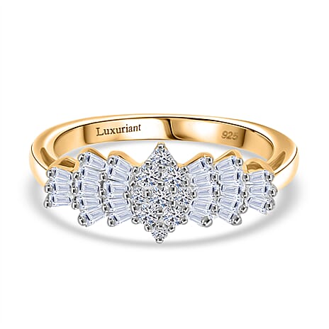 Birthday Special Deal Luxuriant Diamond- Lab Grown Diamond (SI-GH) Ballerina Ring in 18K Vermeil Yellow Gold Plated Sterling Silver