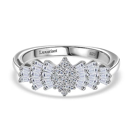 Birthday Special Deal Luxuriant Diamond - Lab Grown Diamond (SI-GH) Ballerina Ring in Rhodium Overlay Sterling Silver