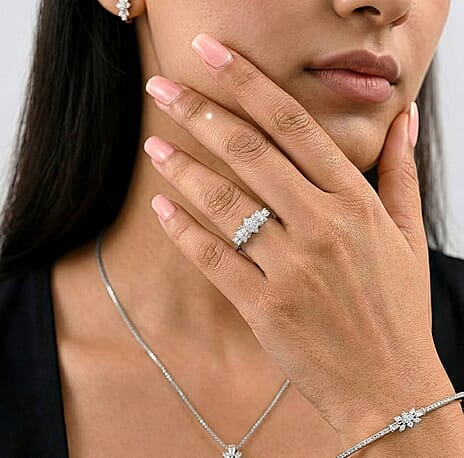 Birthday Special Deal Luxuriant Diamond - Lab Grown Diamond (SI-GH) Ballerina Ring in Rhodium Overlay Sterling Silver