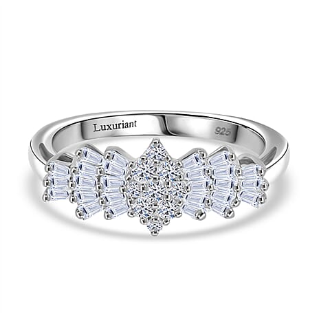 Birthday Special Deal Luxuriant Diamond - Lab Grown Diamond (SI-GH) Ballerina Ring in Rhodium Overlay Sterling Silver