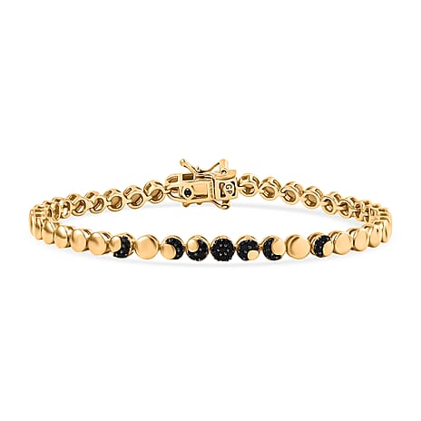 GP Celestial Dream Collection - Black Spinel & Blue Sapphire Bracelet (Size - 7.5) in 18K Vermeil Yellow Gold Plated Sterling Silver, Silver Wt. 9.77 Gms
