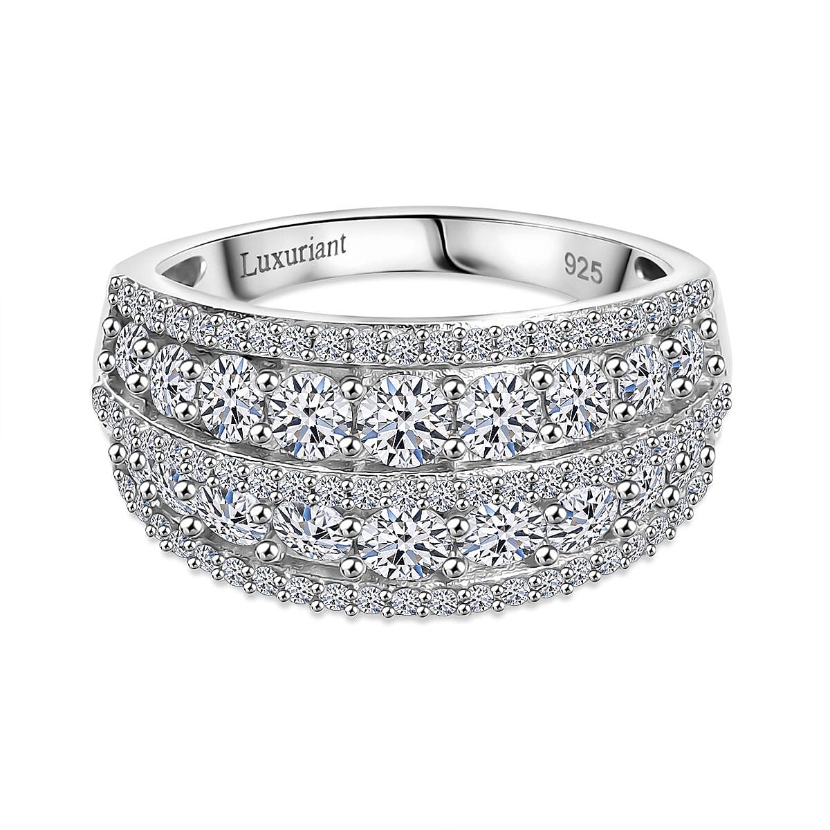 Luxuriant Diamond Lab Grown Diamond (SI-G-H) Ring in Rhodium Overlay Sterling Silver 1.51 Ct.