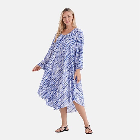 Tamsy 100% Viscose Tie-Dye Printe Midi Dress (Size 8 to 18) - Purple Tamsy 100% Viscose Tie-Dye Printe Midi Dress (Size 8 to 18) - Purple