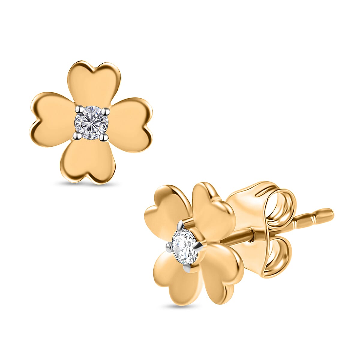Designer Inspired - Luxuriant Lab Grown Diamond (SI-G/H) Earring with Push Back in 18K Vermeil Yellow Gold Plated Sterling Silver