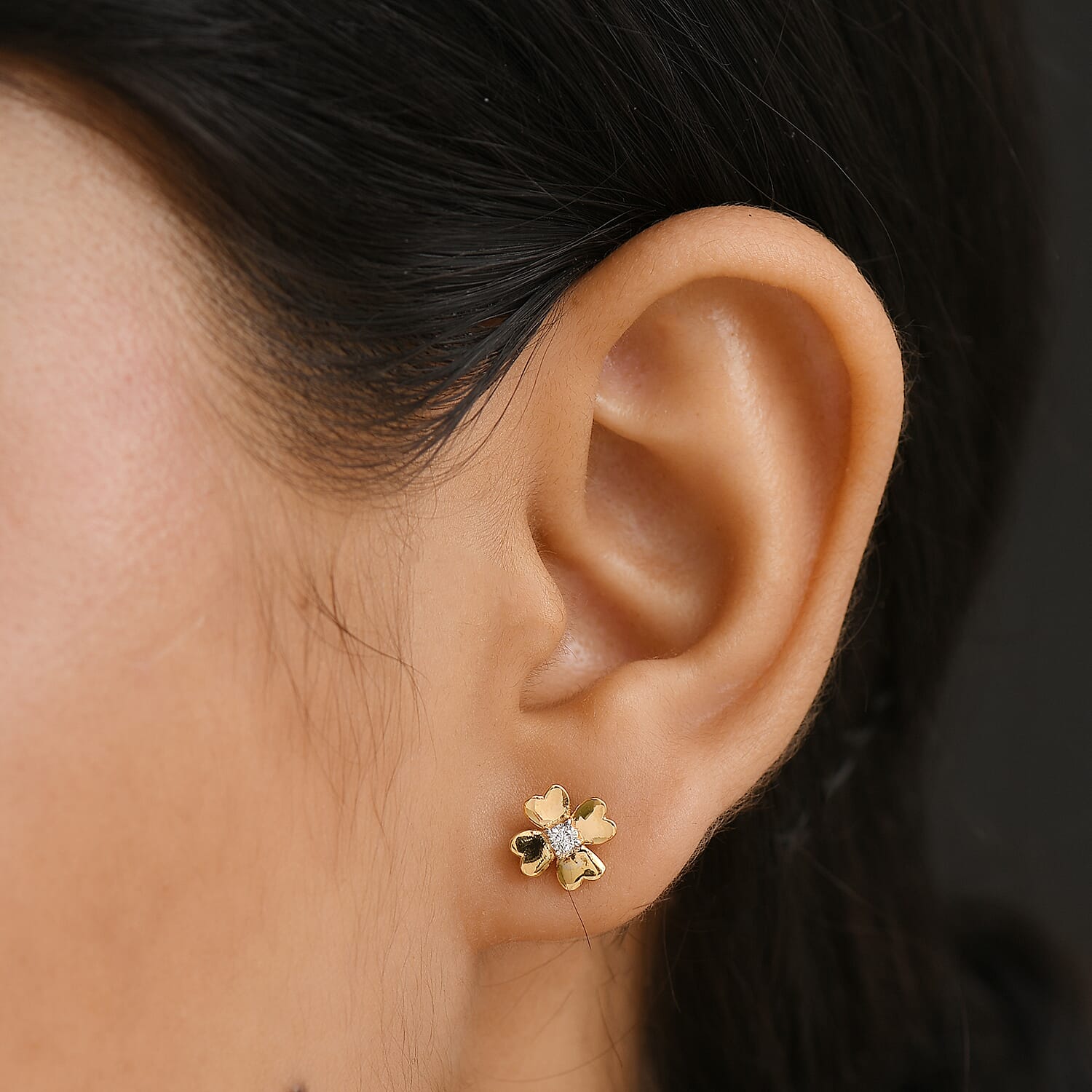Designer Inspired - Luxuriant Lab Grown Diamond (SI-G/H) Earring with Push Back in 18K Vermeil Yellow Gold Plated Sterling Silver