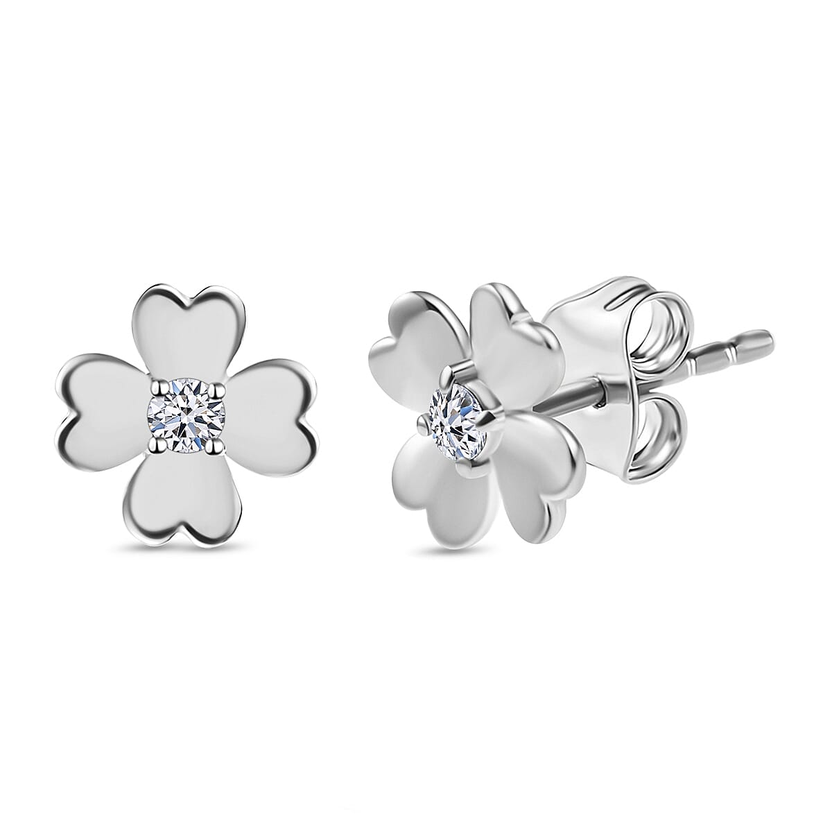 Designer Inspired - Luxuriant Lab Grown Diamond (SI-GH) Earring with Push Back in Rhodium Overlay Sterling Silver