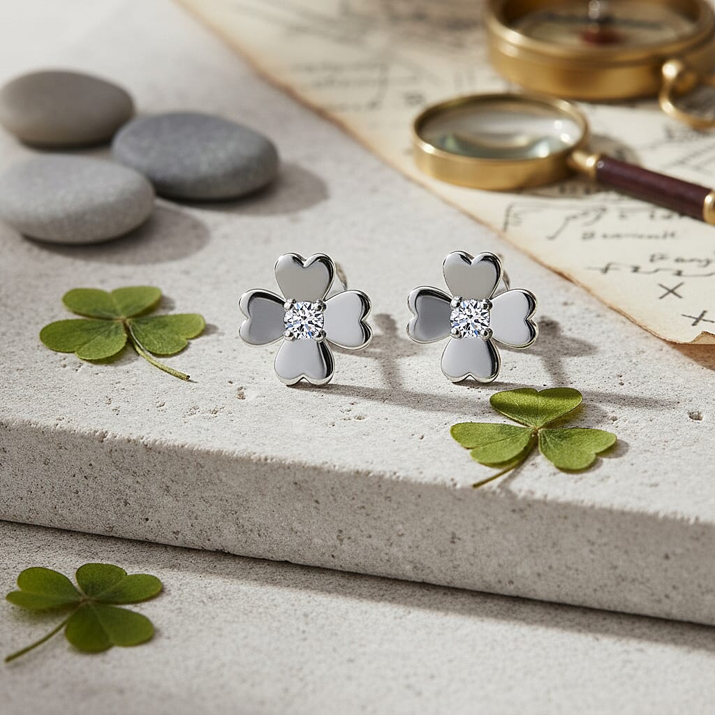 Designer Inspired - Luxuriant Lab Grown Diamond (SI-GH) Earring with Push Back in Rhodium Overlay Sterling Silver