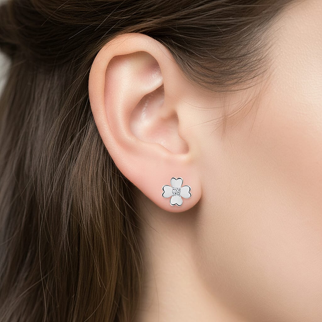 Designer Inspired - Luxuriant Lab Grown Diamond (SI-GH) Earring with Push Back in Rhodium Overlay Sterling Silver