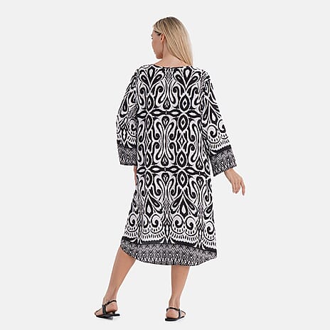 Tamsy 100% Viscose Abstract Bohemian Printe Midi Dress (Size 20 - 26) - Black