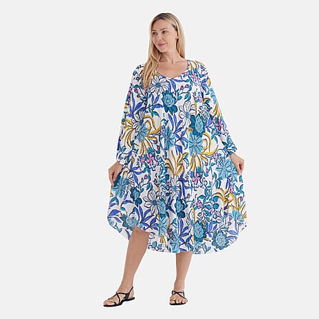 Tamsy 100% Viscose Classic Floral Printe Midi Dress (Size 8 to 18 ) - Multicolor