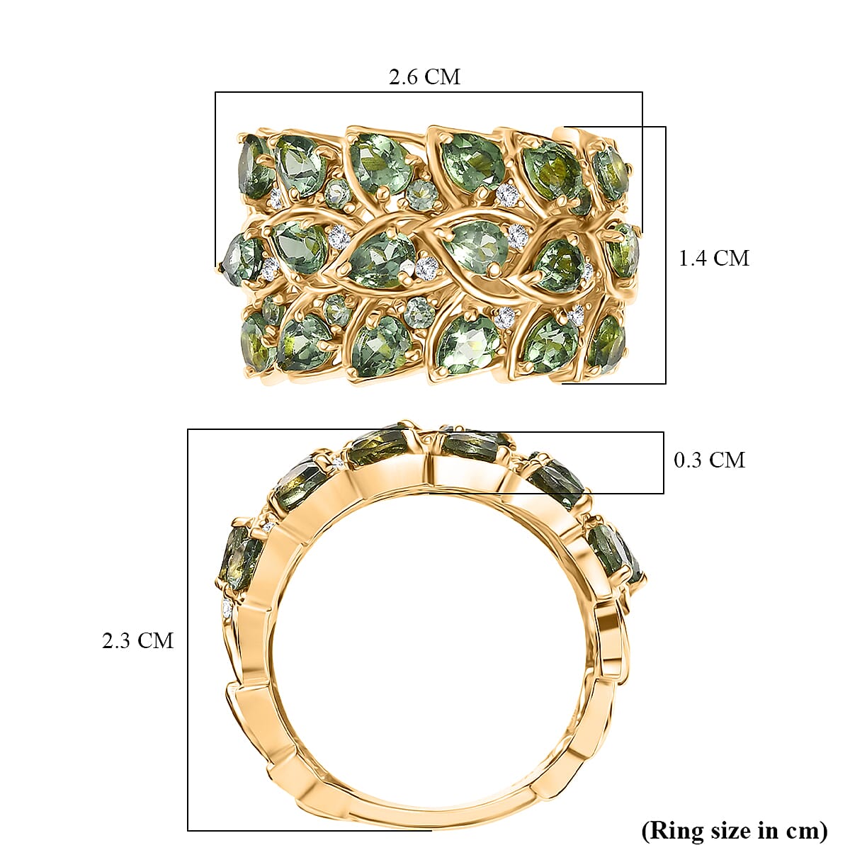 GP Leaf Collection - Green Apatite, Blue Sapphire & White Zircon Cluster Ring in 18K Vermeil Yellow Gold Plated Sterling Silver 3.43 Ct. GP Leaf Collection - Green Apatite, Blue Sapphire & White Zircon Cluster Ring in 18K Vermeil Yellow Gold Plated Sterling Silver 3.43 Ct.