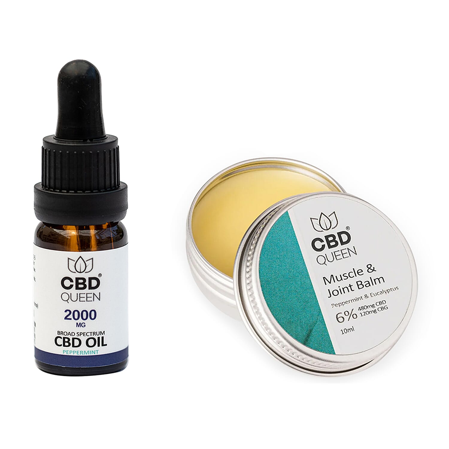 CBD Queen- Broad Spectrum 10ml Oil 20% - 2000mg - Peppermint with FREE 10ml Muscle & Joint Balm