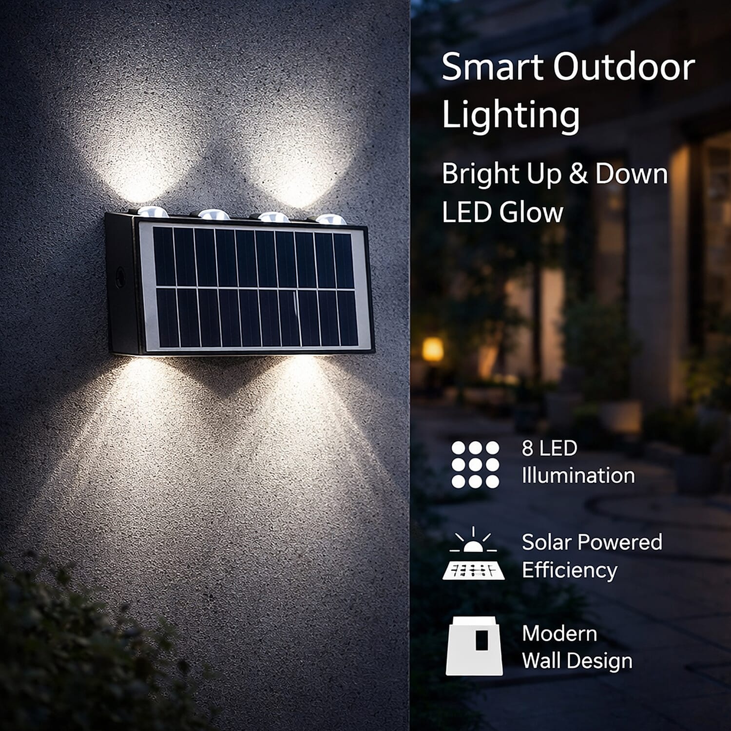 8-LED Outdoor Solar Light - IP65 Waterproof with Warm White & Neutral Light - Courtyard & Roadside Use
