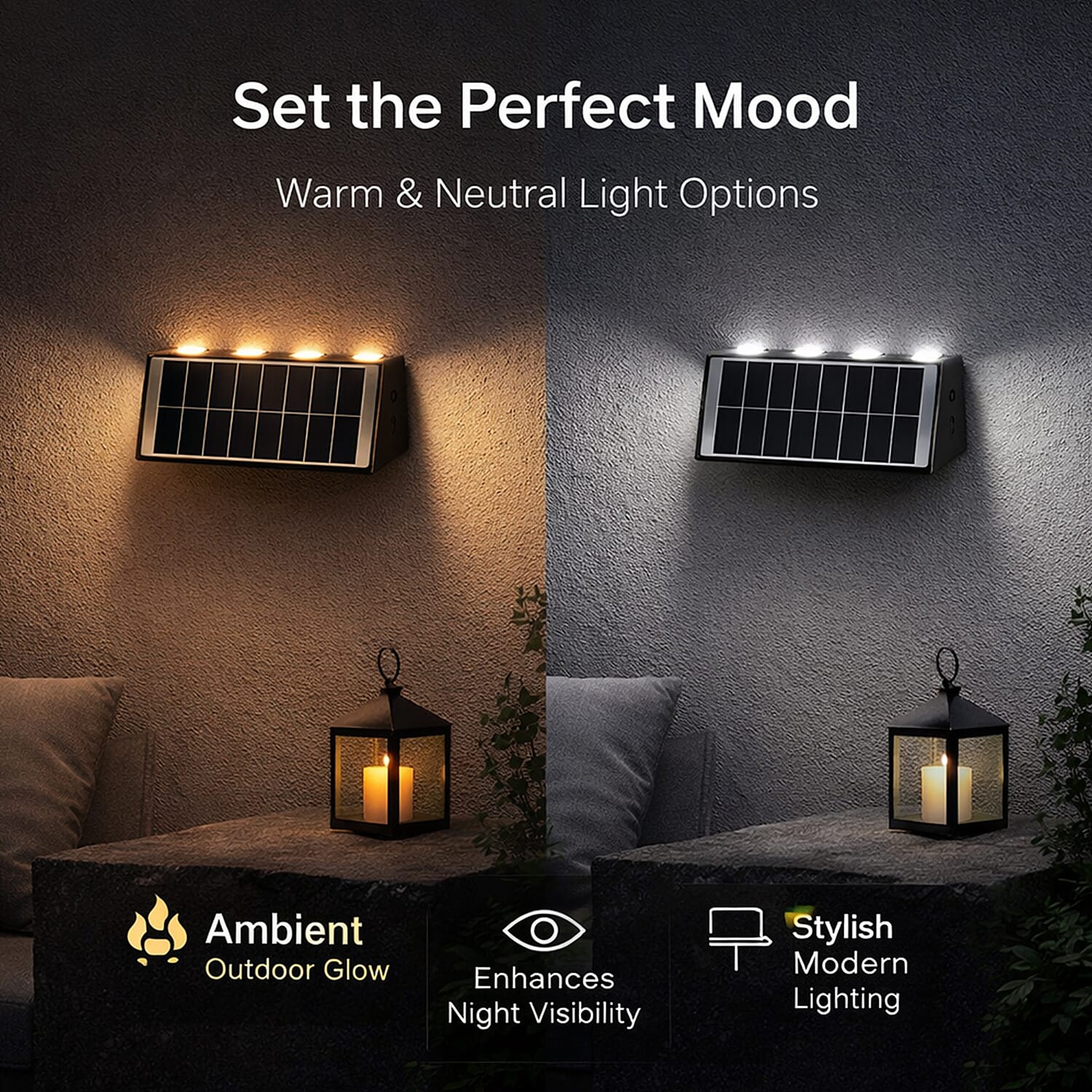 8-LED Outdoor Solar Light - IP65 Waterproof with Warm White & Neutral Light - Courtyard & Roadside Use