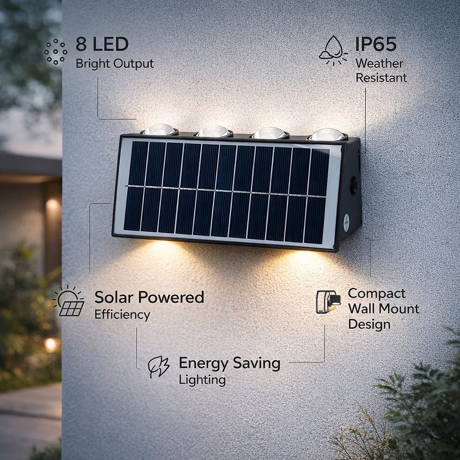 8-LED Outdoor Solar Light - IP65 Waterproof with Warm White & Neutral Light - Courtyard & Roadside Use