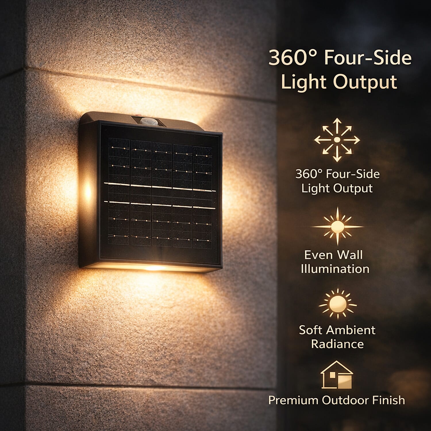 4-Side LED Outdoor Solar Lamp - IP65 Waterproof with Warm & Cold Light - Courtyard & Roadside Lighting - Black