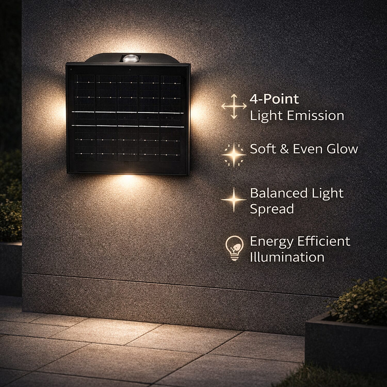 4-Side LED Outdoor Solar Lamp - IP65 Waterproof with Warm & Cold Light - Courtyard & Roadside Lighting - Black