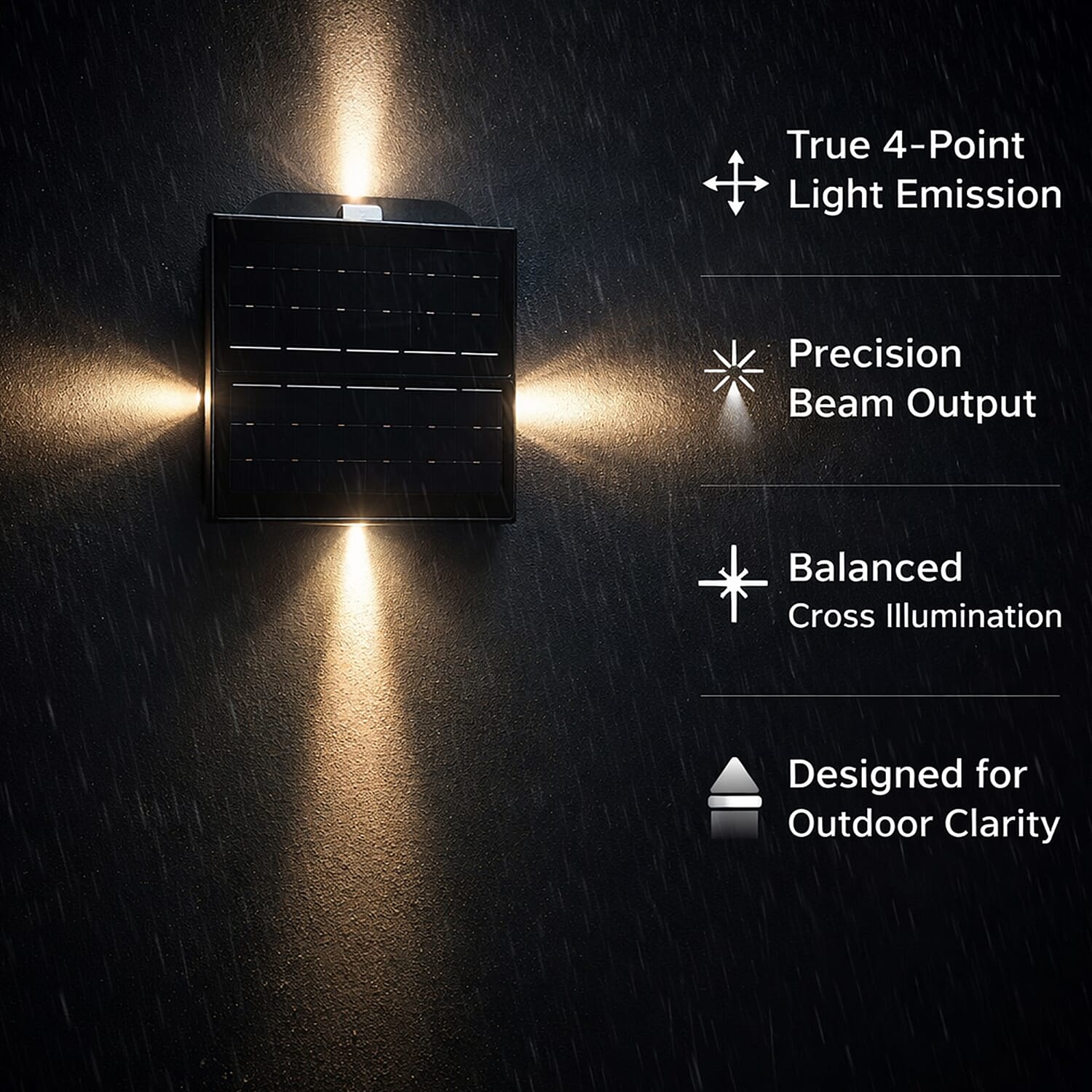 4-Side LED Outdoor Solar Lamp - IP65 Waterproof with Warm & Cold Light - Courtyard & Roadside Lighting - Black
