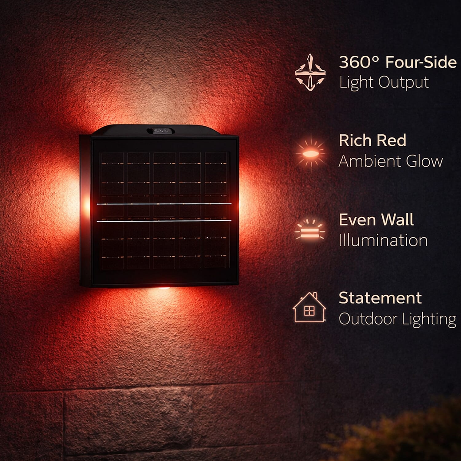 4-Side LED Outdoor Solar RGB Lamp - IP65 Waterproof with Color Changing for Courtyard & Roadside - Black