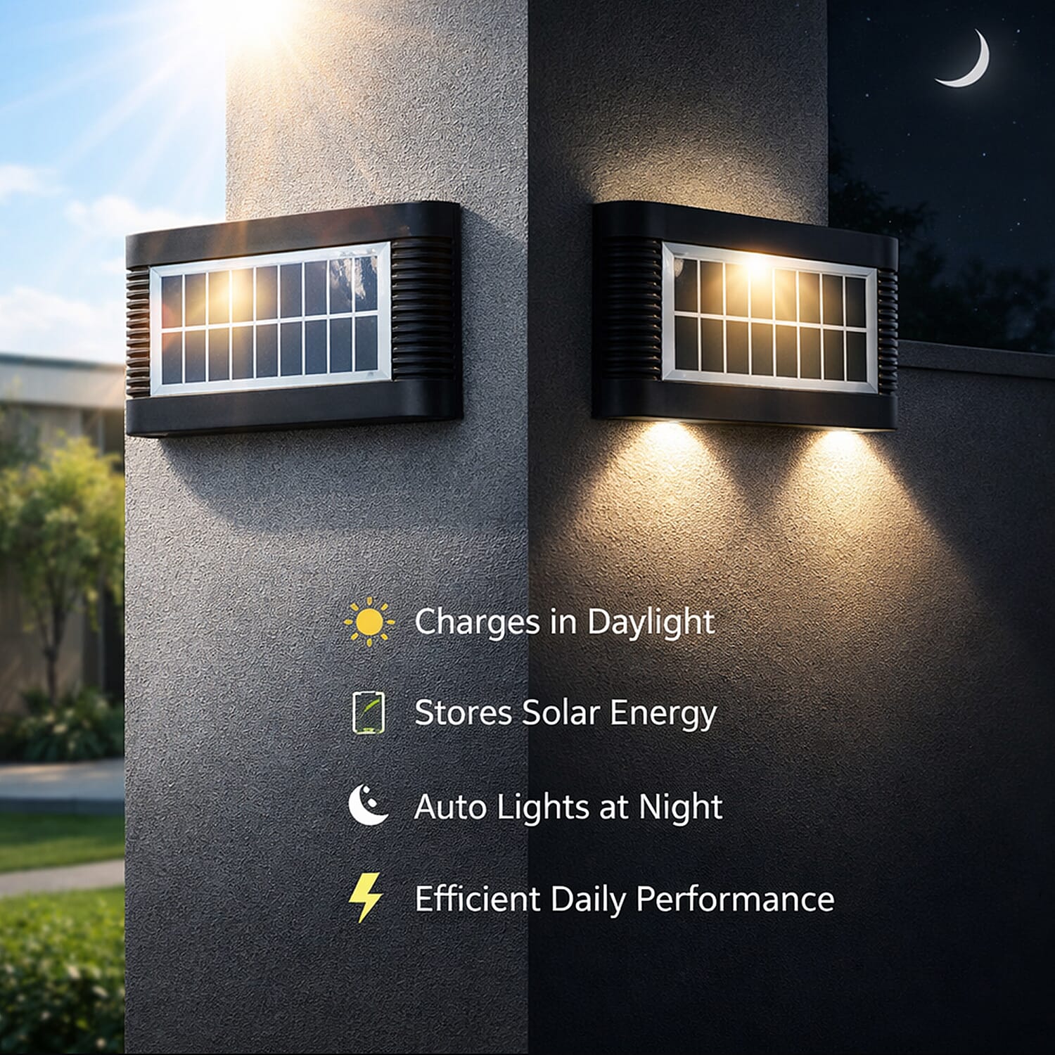 8-LED Outdoor Solar Lamp - IP65 Waterproof with Warm & Cool Light (60W) - Black