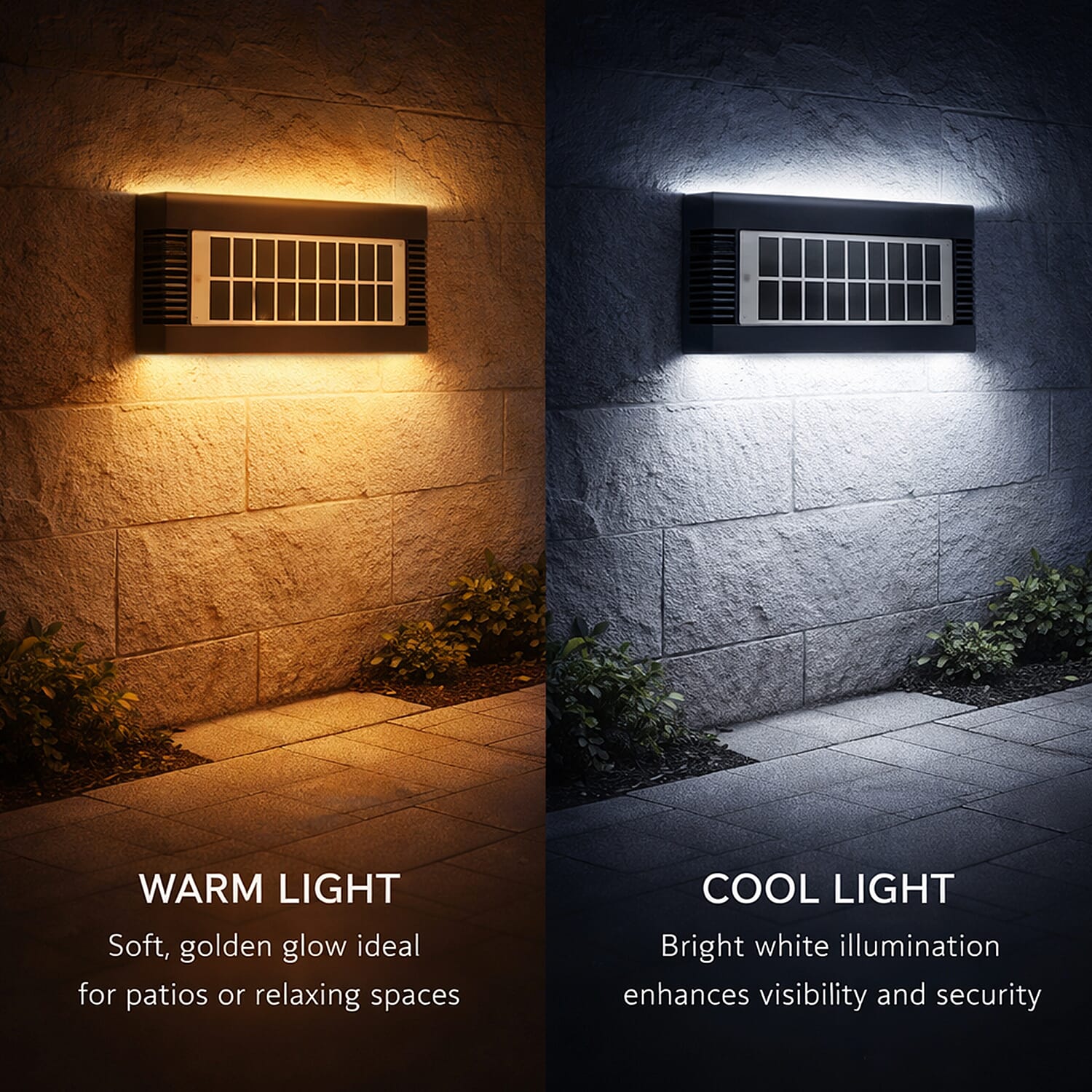 8-LED Outdoor Solar Lamp - IP65 Waterproof with Warm & Cool Light (60W) - Black