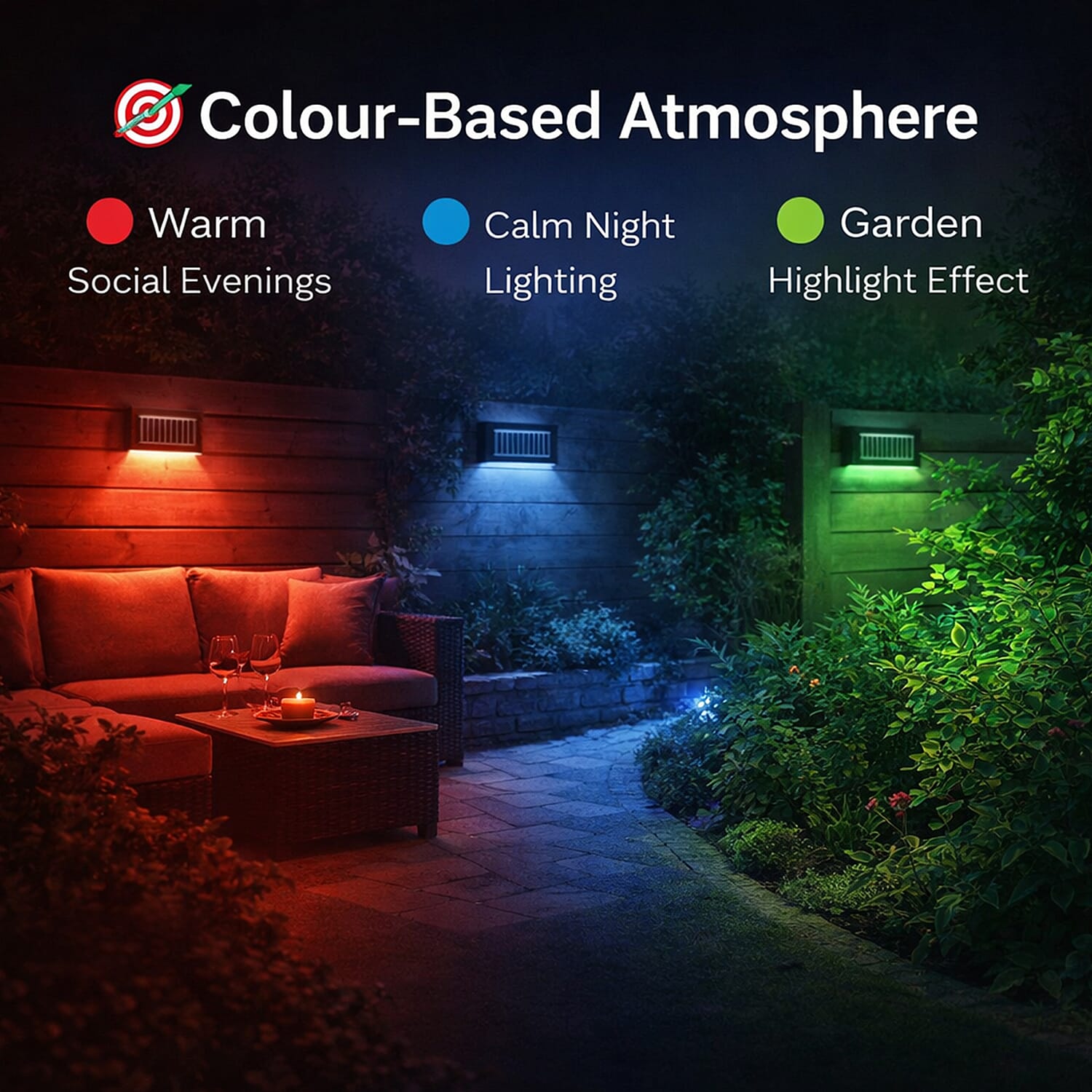 8-LED Outdoor Solar RGB Lamp - IP65 Waterproof with Color Changing Light (60W) - Black