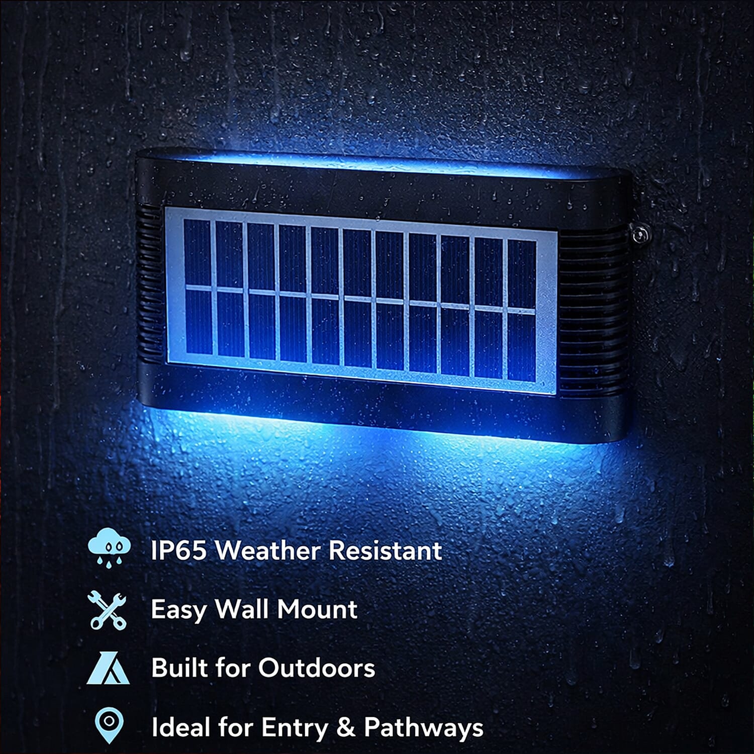 8-LED Outdoor Solar RGB Lamp - IP65 Waterproof with Color Changing Light (60W) - Black