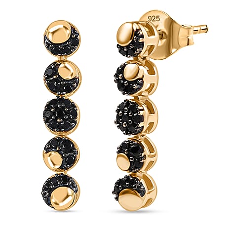 GP Celestial Dream Collection - Black Spinel & Blue Sapphire Earring with Push Back in 18K Vermeil Yellow Gold Plated Sterling Silver