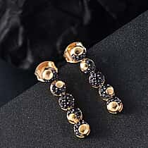 GP Celestial Dream Collection - Black Spinel Cluster Linear Earring with Push Back in 18K Vermeil Yellow Gold Plated Sterling Silver