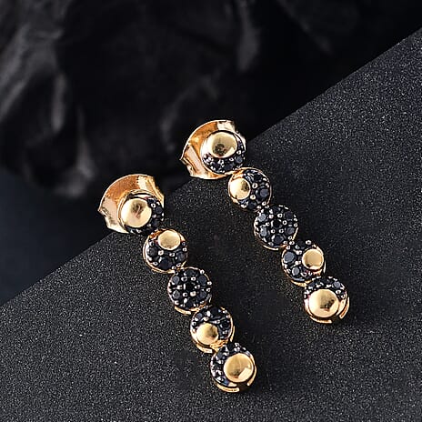 GP Celestial Dream Collection - Black Spinel & Blue Sapphire Earring with Push Back in 18K Vermeil Yellow Gold Plated Sterling Silver
