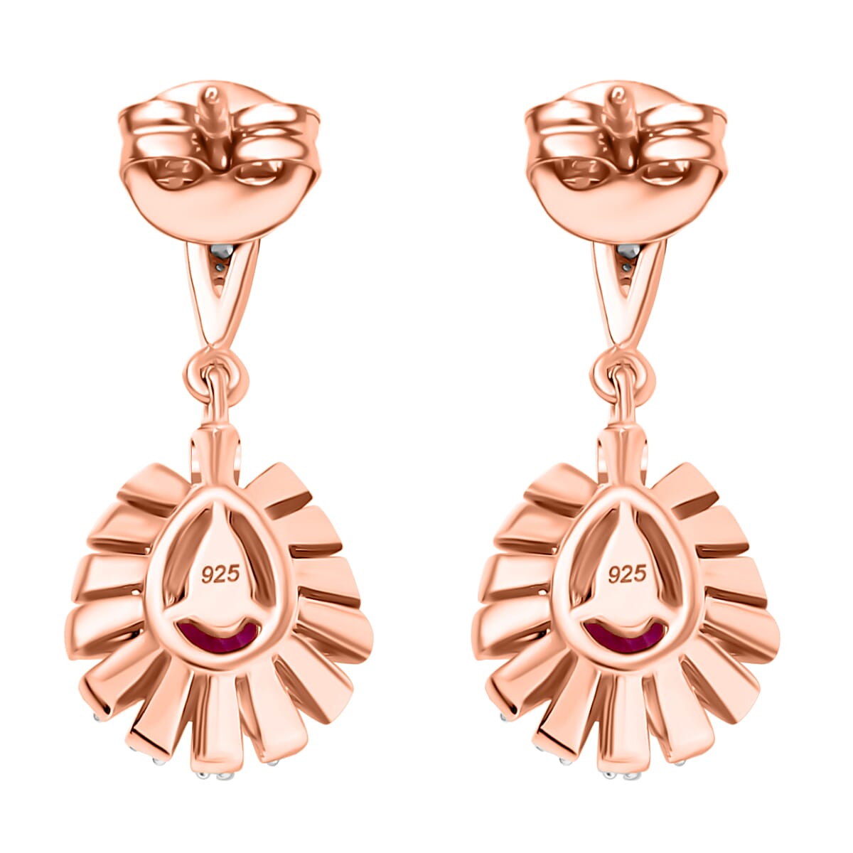 Radiant Ember Garnet & White Zircon Dangling Earring with Push Back in 18K Vermeil Rose Gold Plated Sterling Silver 1.51 Ct. Radiant Ember Garnet & White Zircon Dangling Earring with Push Back in 18K Vermeil Rose Gold Plated Sterling Silver 1.51 Ct.