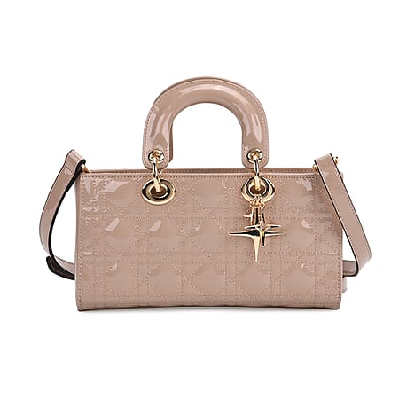 La Marey Genuine Leather Quilted Handbag Bag With Detachable Shoulder Strap - Light Khaki La Marey Genuine Leather Quilted Handbag Bag With Detachable Shoulder Strap - Light Khaki