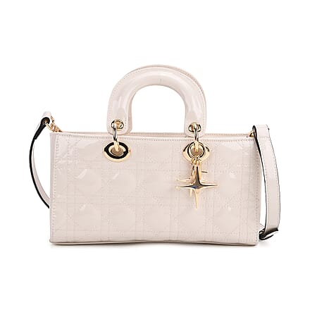La Marey Genuine Leather Quilted Handbag Bag With Detachable Shoulder Strap - White La Marey Genuine Leather Quilted Handbag Bag With Detachable Shoulder Strap - White