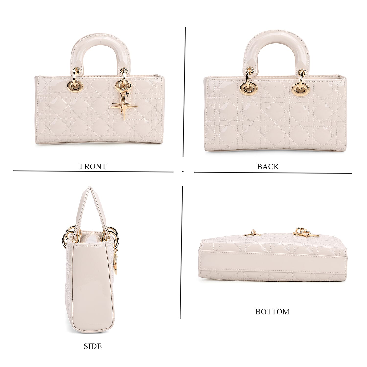 La Marey Genuine Leather Quilted Handbag Bag With Detachable Shoulder Strap - White