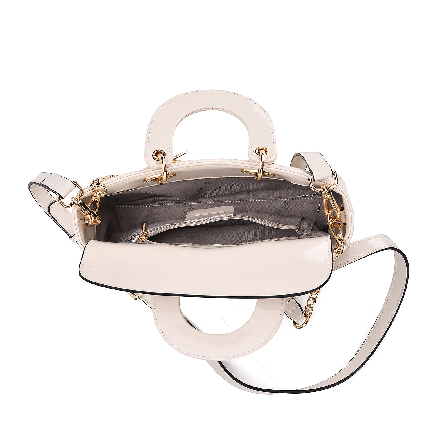 La Marey Genuine Leather Quilted Handbag Bag With Detachable Shoulder Strap - White