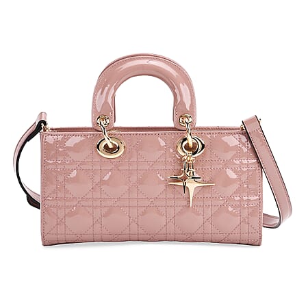 La Marey Genuine Leather Quilted Handbag Bag With Detachable Shoulder Strap - Pink