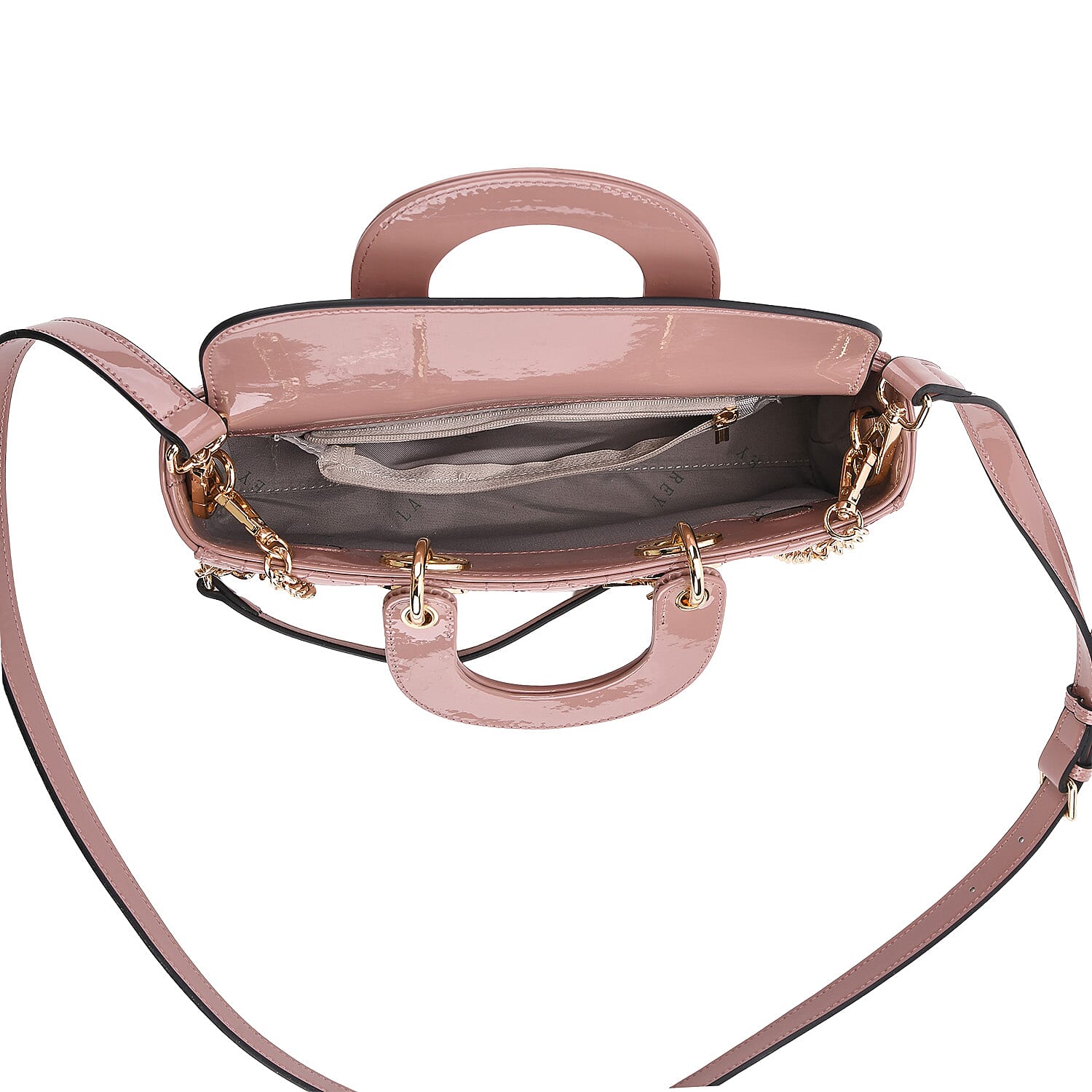 La Marey Genuine Leather Quilted Handbag Bag With Detachable Shoulder Strap - Pink