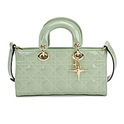 La Marey Genuine Leather Quilted Handbag Bag With Detachable Shoulder Strap - Pink