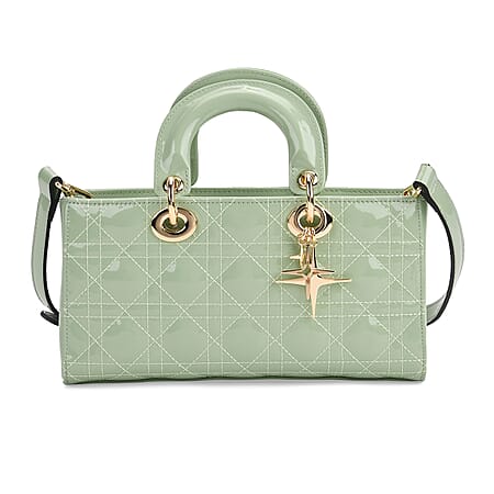 La Marey Genuine Leather Quilted Handbag Bag With Detachable Shoulder Strap - Green La Marey Genuine Leather Quilted Handbag Bag With Detachable Shoulder Strap - Green