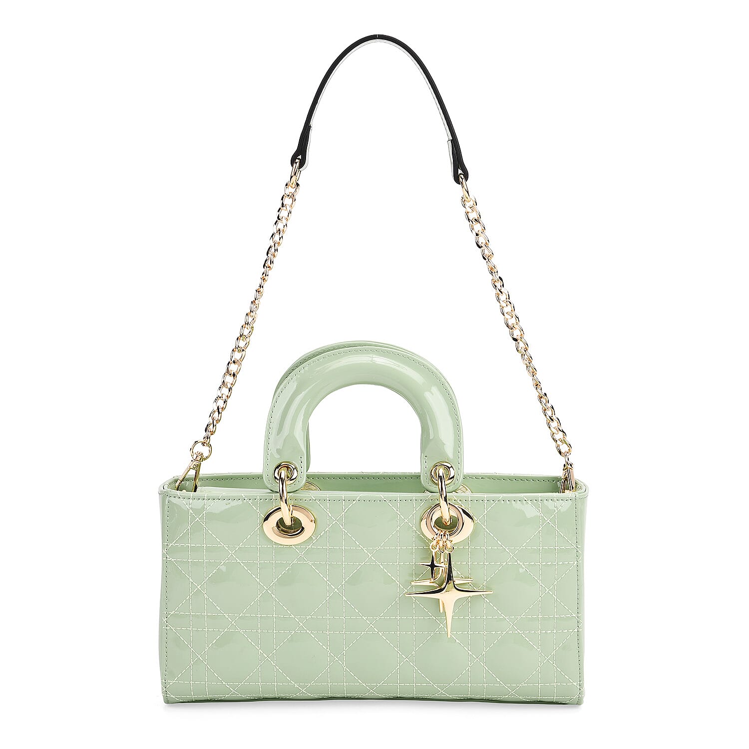 La Marey Genuine Leather Quilted Handbag Bag With Detachable Shoulder Strap - Green