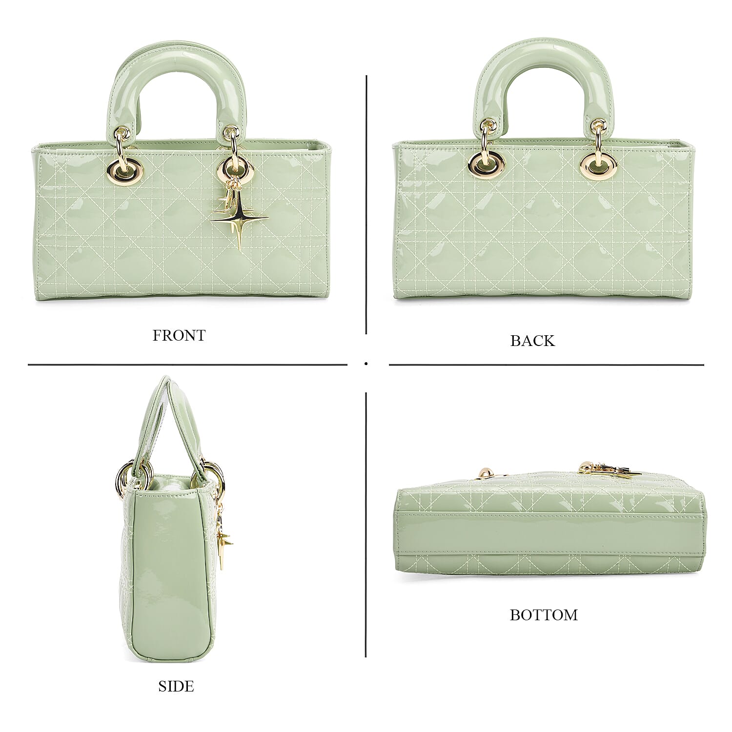 La Marey Genuine Leather Quilted Handbag Bag With Detachable Shoulder Strap - Green