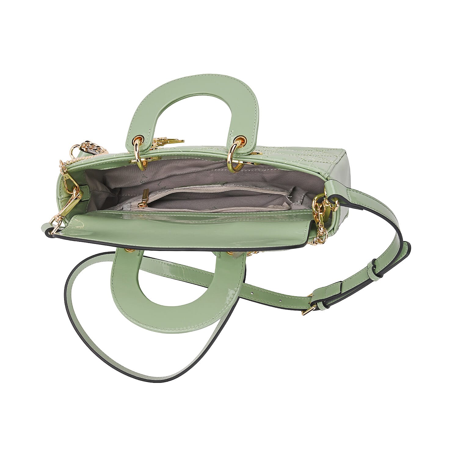 La Marey Genuine Leather Quilted Handbag Bag With Detachable Shoulder Strap - Green